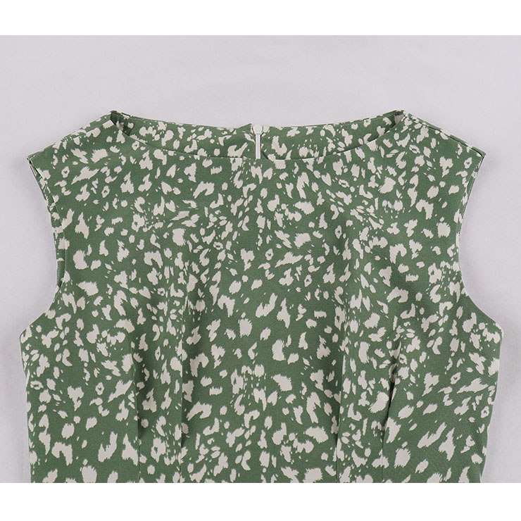 Vintage Leopard Print Round Neckline Sleeveless High Waist Summer Party Midi Dress N22226