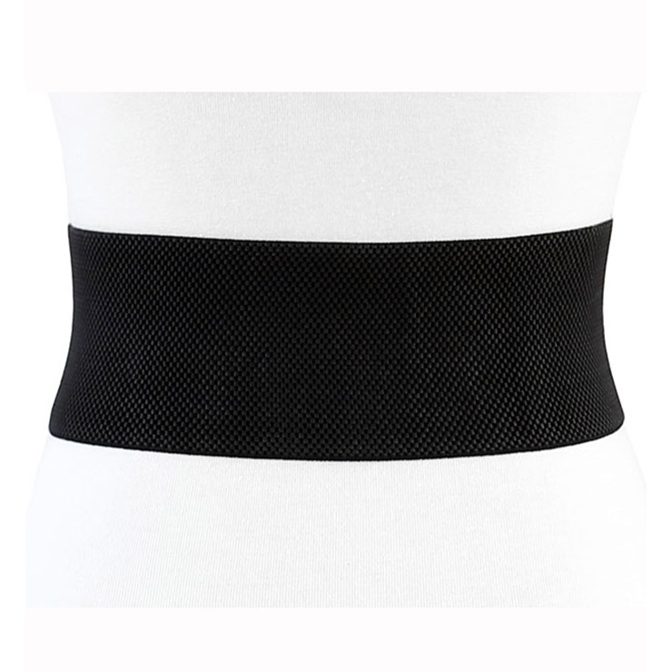Vintage Black Metal Square Buckle Womens Feather Elastic Wide Waist Belt Cinch N14838