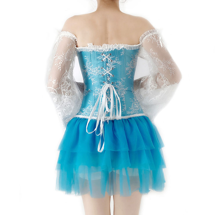 Retro Plastic Boned Off-shoulder Lace Overbust Corset with Multi-layered Mesh Tutu Skirt N22230