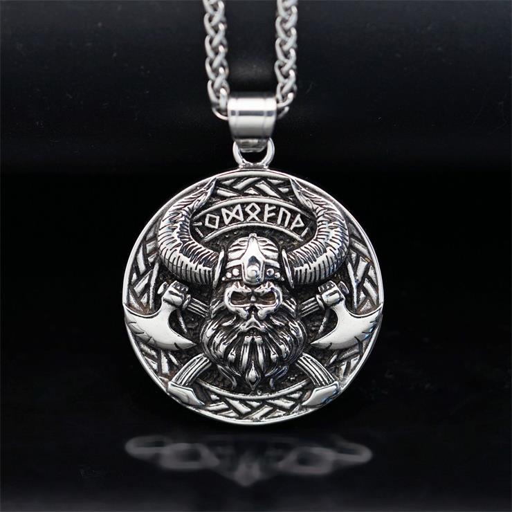 Vintage Norse Viking Pirate Men's Stainless Steel Pendant - Mythological Odin's Design J23699