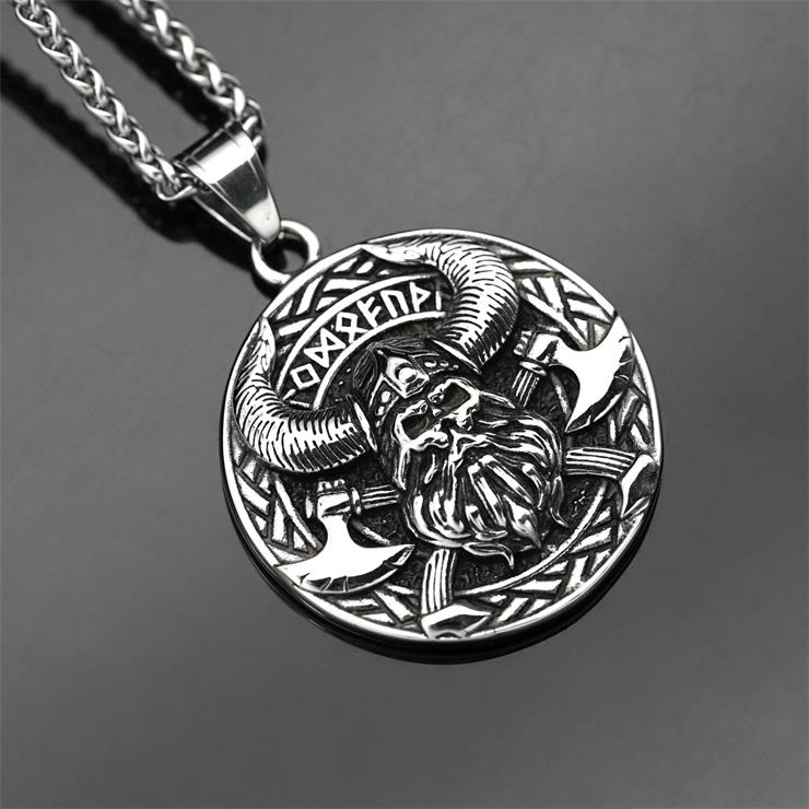 Vintage Norse Viking Pirate Men's Stainless Steel Pendant - Mythological Odin's Design J23699