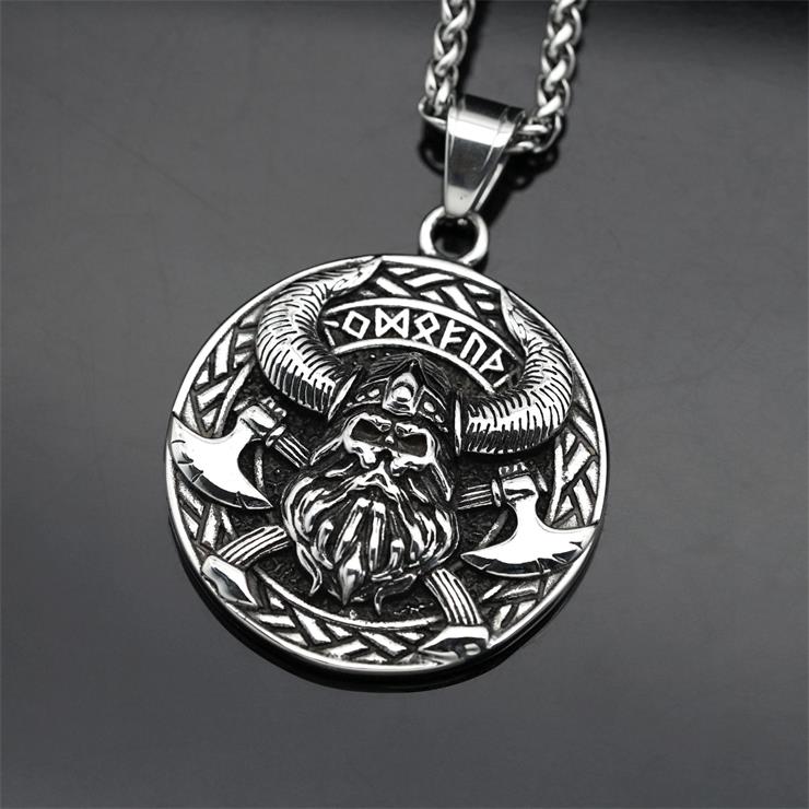 Vintage Norse Viking Pirate Men's Stainless Steel Pendant - Mythological Odin's Design J23699