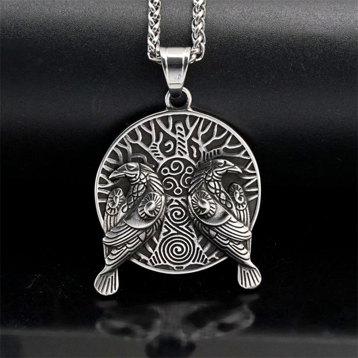 Vintage Norse Viking Pirate Men's Stainless Steel Pendant - Mythological Odin's Design J23701