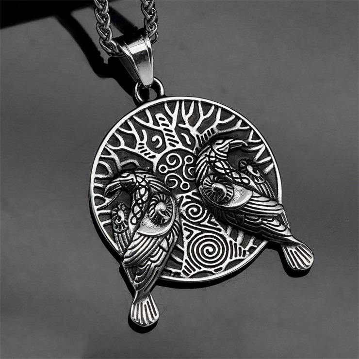 Vintage Norse Viking Pirate Men's Stainless Steel Pendant - Mythological Odin's Design J23701