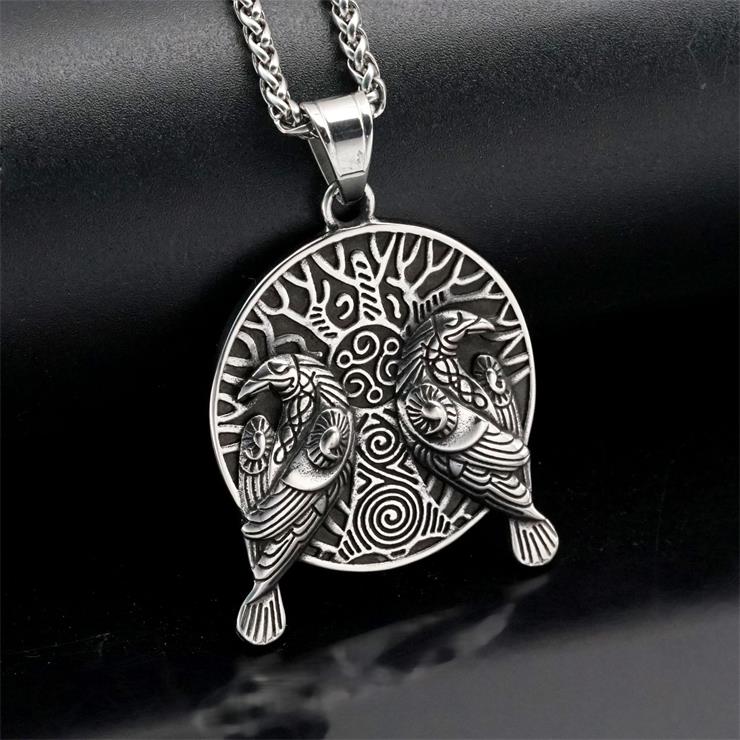 Vintage Norse Viking Pirate Men's Stainless Steel Pendant - Mythological Odin's Design J23701