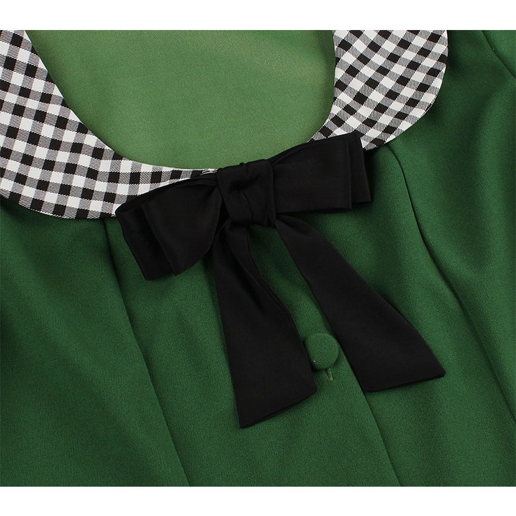 Vintage Peter Pan Collar with Bowknot Front Button Short Sleeve High Waist Party Midi Dress N21705