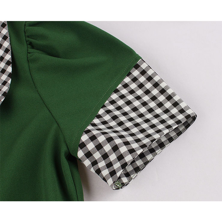 Vintage Peter Pan Collar with Bowknot Front Button Short Sleeve High Waist Party Midi Dress N21705