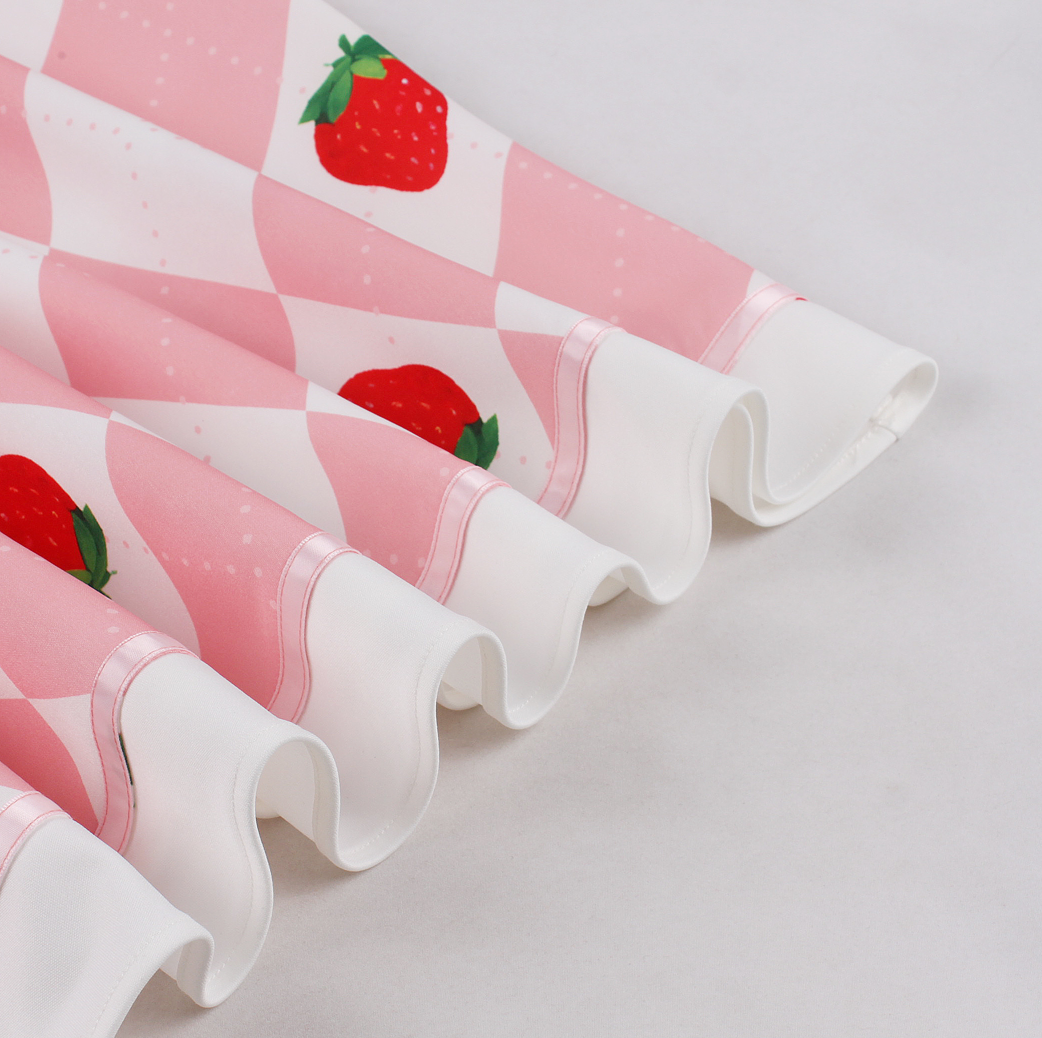 Vintage Pink Dress with Strawberry Print and White Waist Belt - Sweetheart Neckline Party Dress for Women N23824