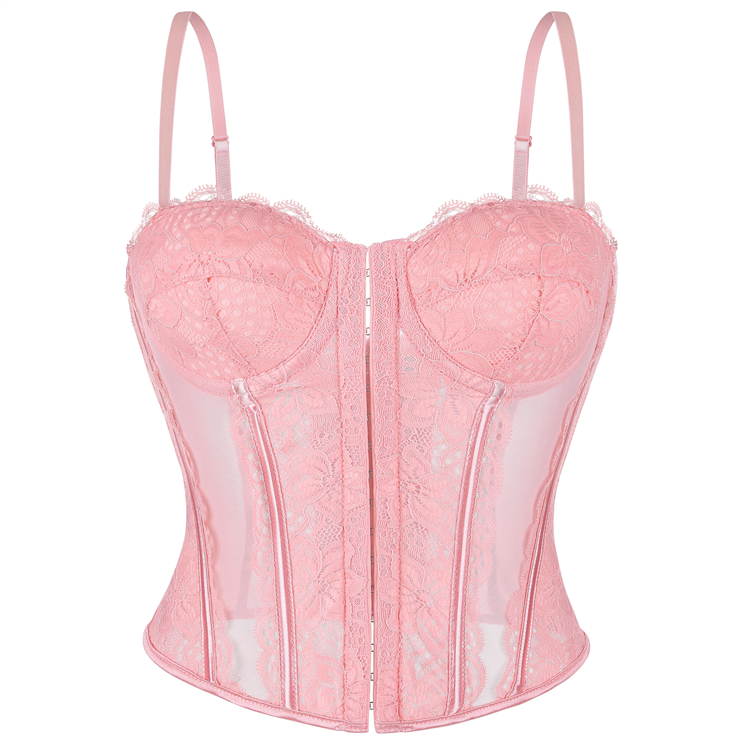 Vintage Pink Lace Corset - Adjustable Underbust Bustier? N23791