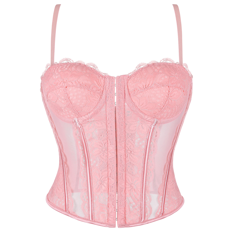 Vintage Pink Lace Corset - Adjustable Underbust Bustier? N23791