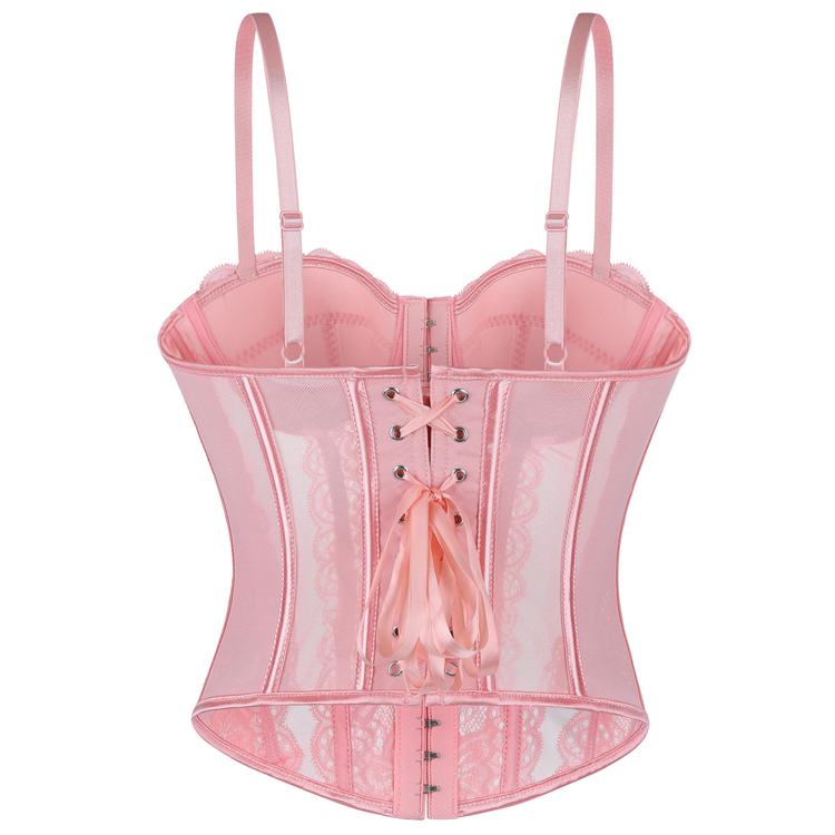 Vintage Pink Lace Corset - Adjustable Underbust Bustier? N23791