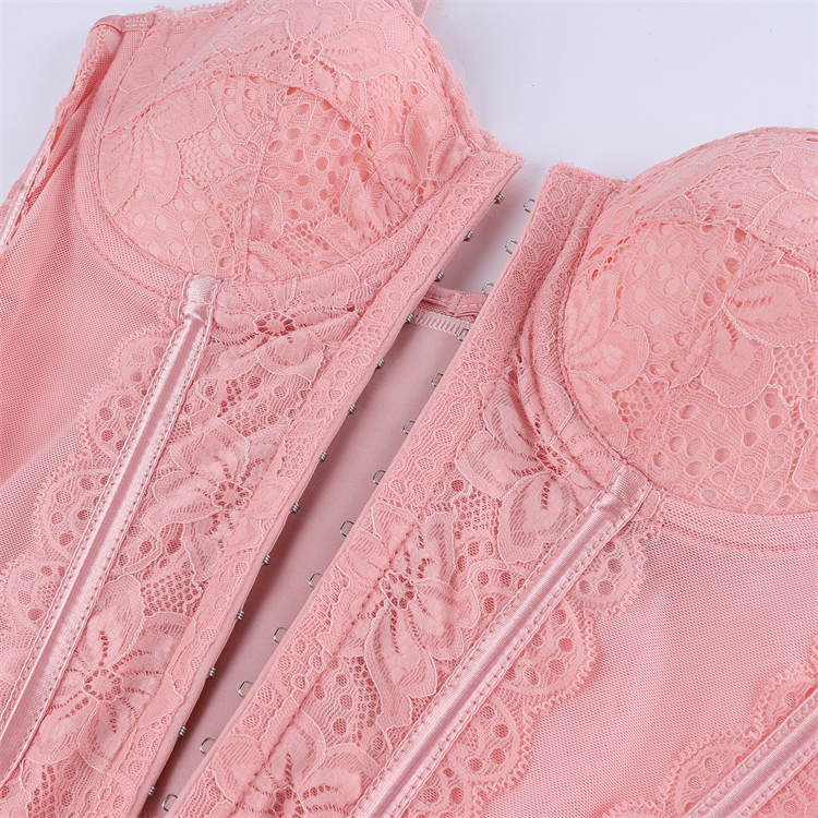 Vintage Pink Lace Corset - Adjustable Underbust Bustier? N23791