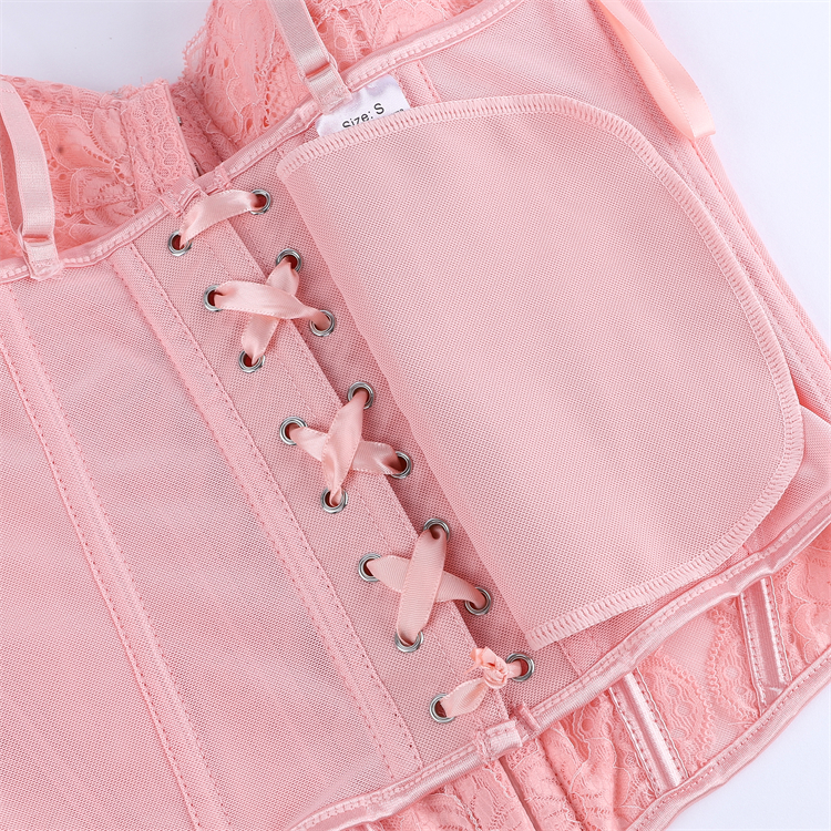 Vintage Pink Lace Corset - Adjustable Underbust Bustier? N23791