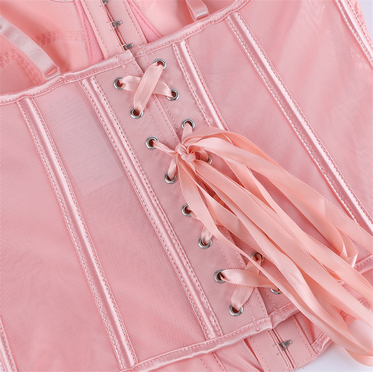 Vintage Pink Lace Corset - Adjustable Underbust Bustier? N23791