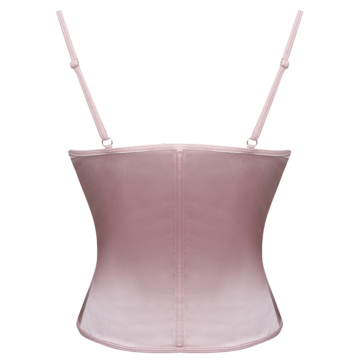 Vintage Pink Satin Corset Set - Floral Lace Overlay Bustier with Adjustable Back Straps N237823
