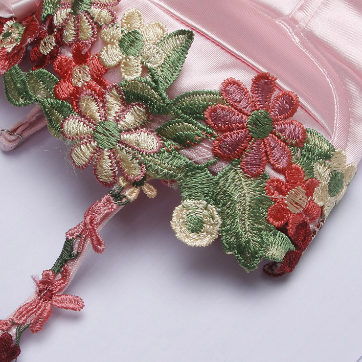 Vintage Pink Satin Corset Set - Floral Lace Overlay Bustier with Adjustable Back Straps N237823