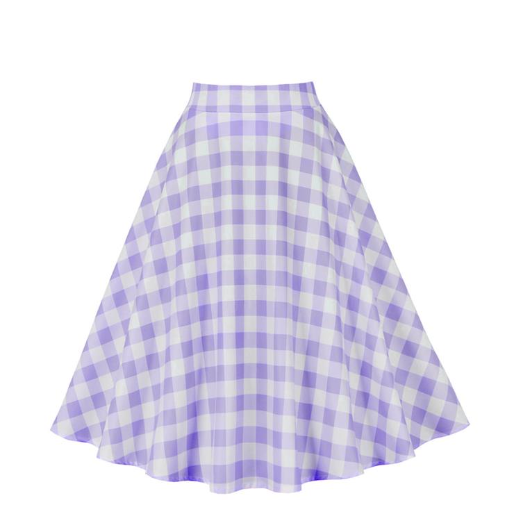 Women's Clothing Plaid Big Swing Ruffle Skirt Vintage High Waist Midi Skirt HG23422