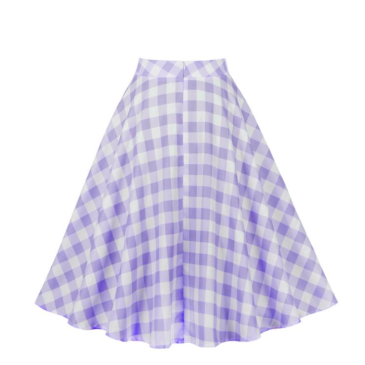 Women's Clothing Plaid Big Swing Ruffle Skirt Vintage High Waist Midi Skirt HG23422