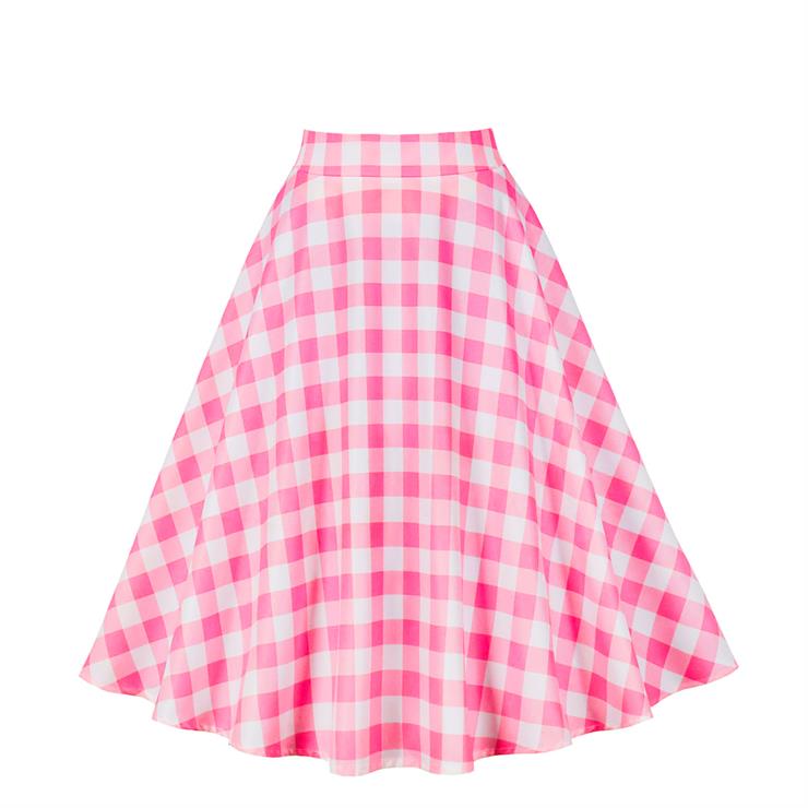 Women's Clothing Plaid Big Swing Ruffle Skirt Vintage High Waist Midi Skirt HG23425