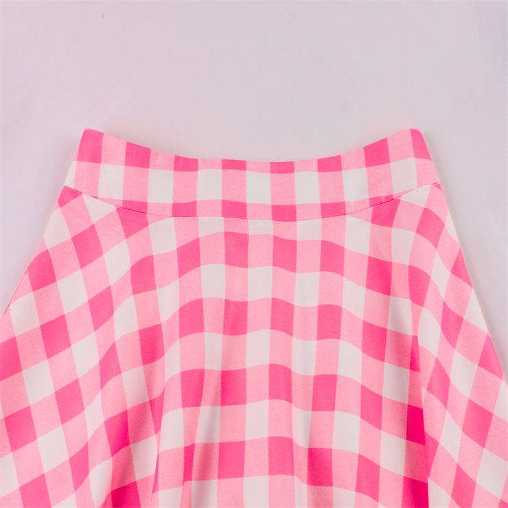 Women's Clothing Plaid Big Swing Ruffle Skirt Vintage High Waist Midi Skirt HG23425