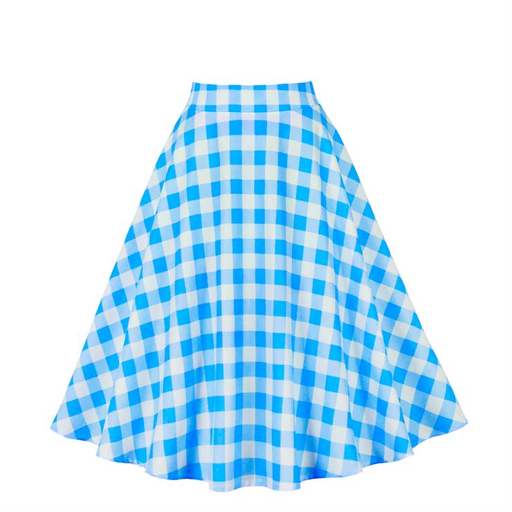 Women's Clothing Plaid Big Swing Ruffle Skirt Vintage High Waist Midi Skirt HG23424