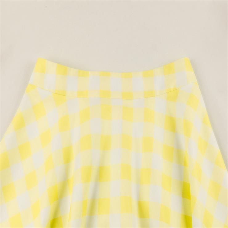 Women's Clothing Plaid Big Swing Ruffle Skirt Vintage High Waist Midi Skirt HG23426
