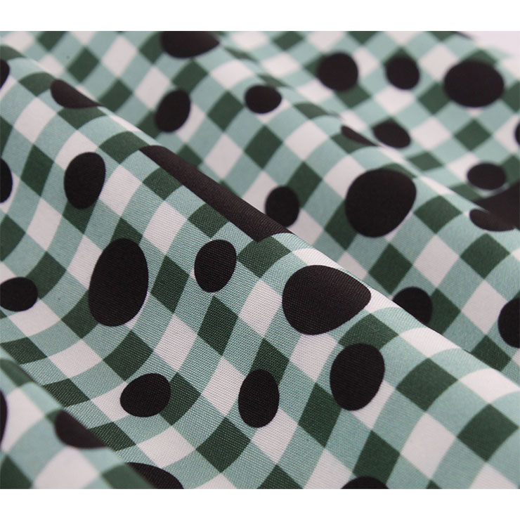 Vintage Square Neckline Short Sleeve Gingham Cotton High Waist Daily Casual A-line Dress N21585