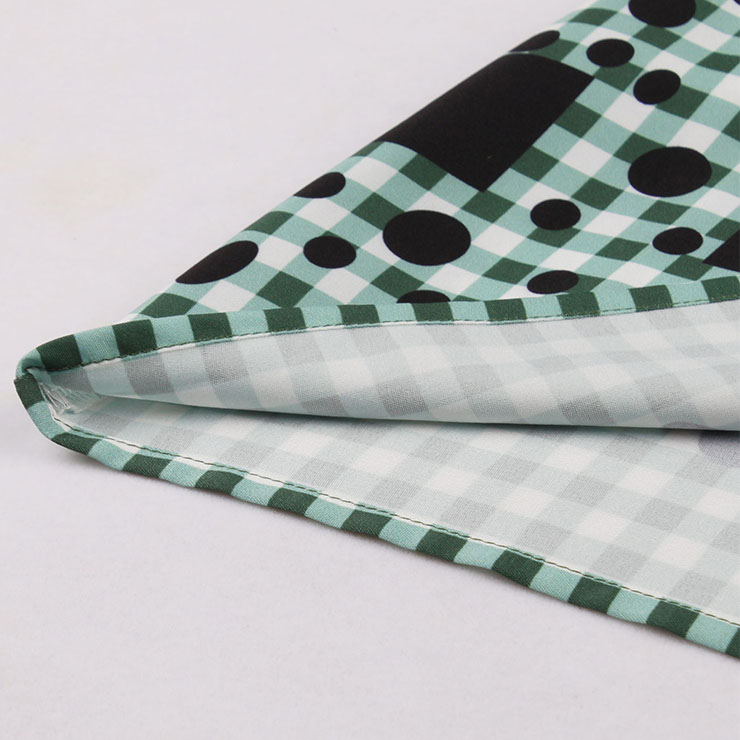 Vintage Square Neckline Short Sleeve Gingham Cotton High Waist Daily Casual A-line Dress N21585