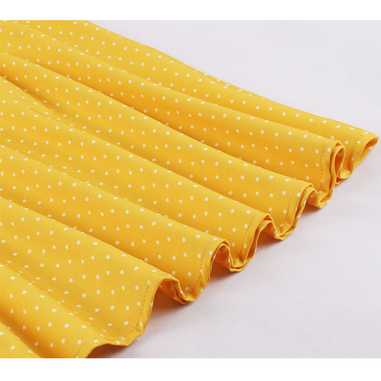 Fashion Polka Dots Tie Collar Sleeveless Front Button High Waist Belted Summer Swing Dress N22259