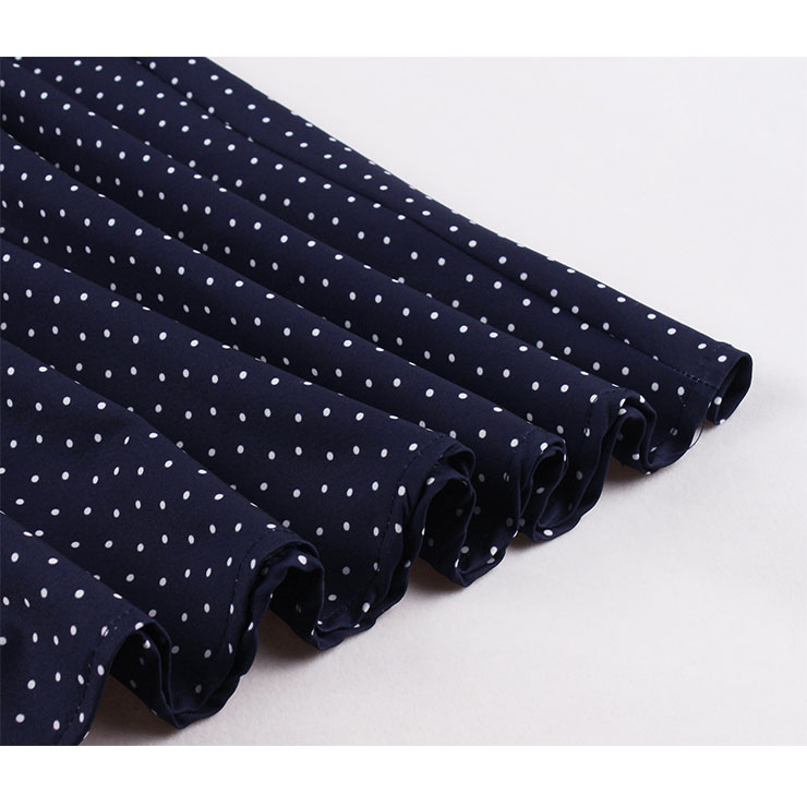 Fashion Polka Dots Tie Collar Sleeveless Front Button High Waist Belted Summer Swing Dress N22261