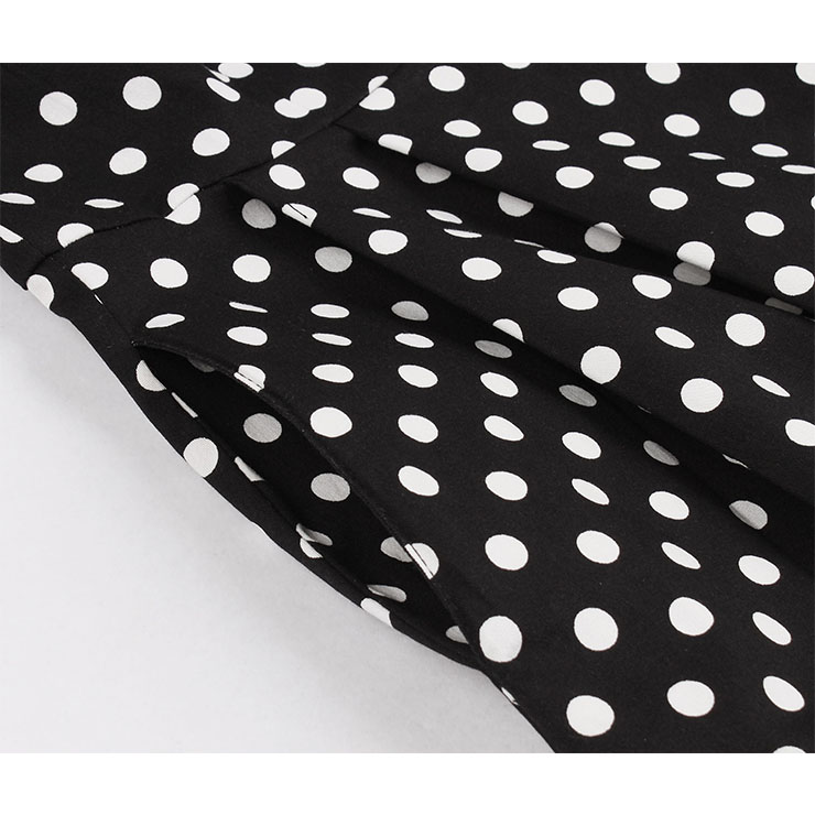 Vintage Black and White Polka Dots Lapel Short Sleeve A-line Swing Dress N18700