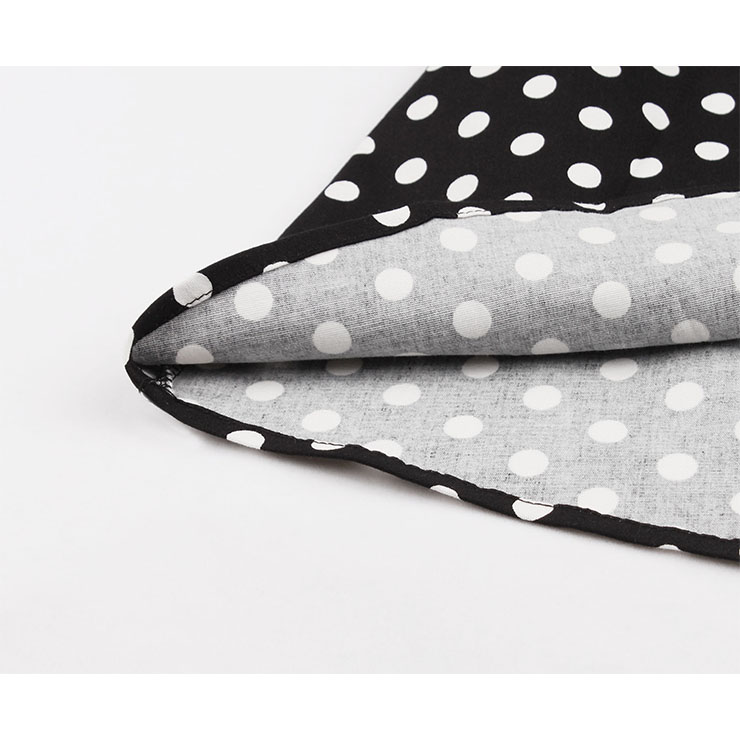 Vintage Black and White Polka Dots Lapel Short Sleeve A-line Swing Dress N18700