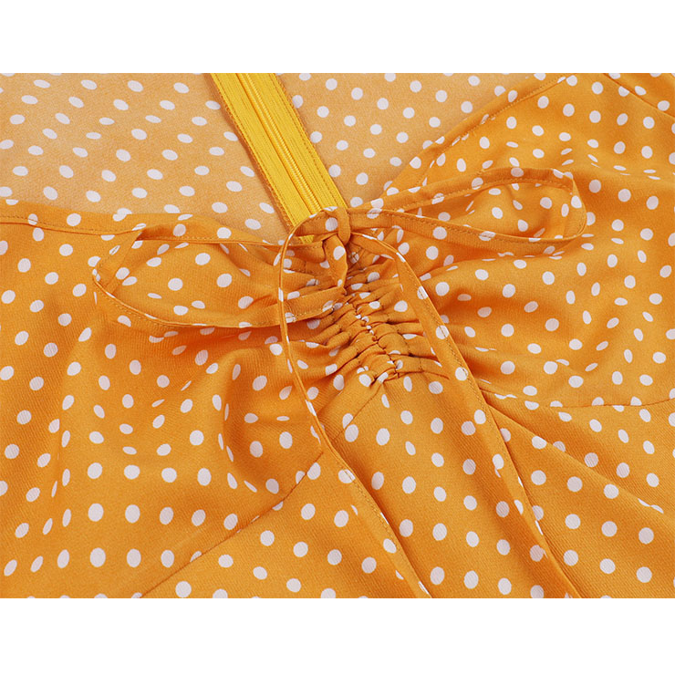 Fashion Polka Dots Print Sweetheart Drawstring Lace-up Short Sleeve High Waist Midi Dress N22256