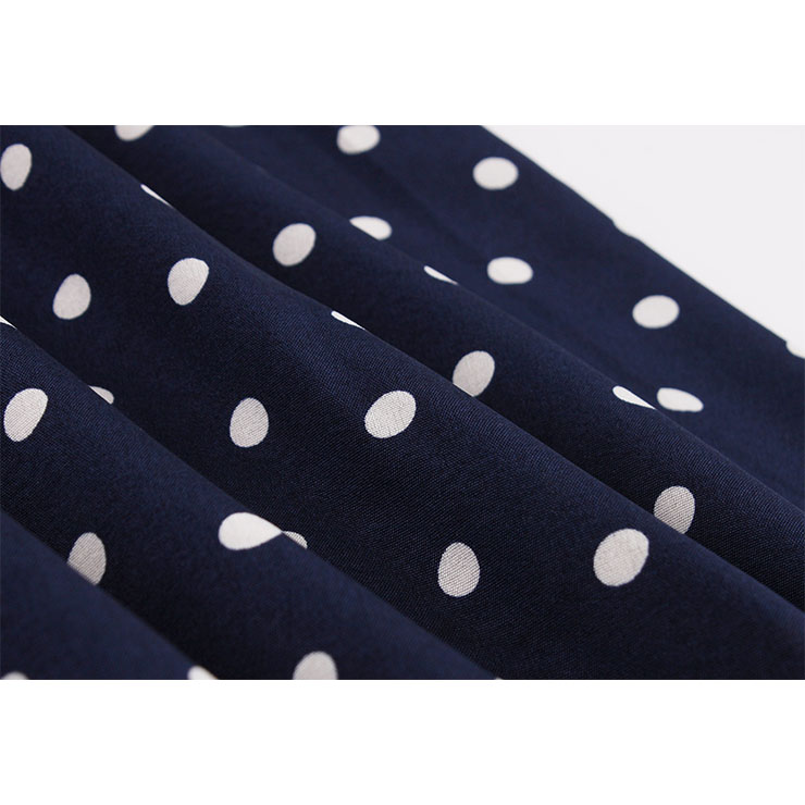 1950s Vintage Tie Collar Polka Dots Short Sleeve High Waist Cocktail Party Swing Dress N21579
