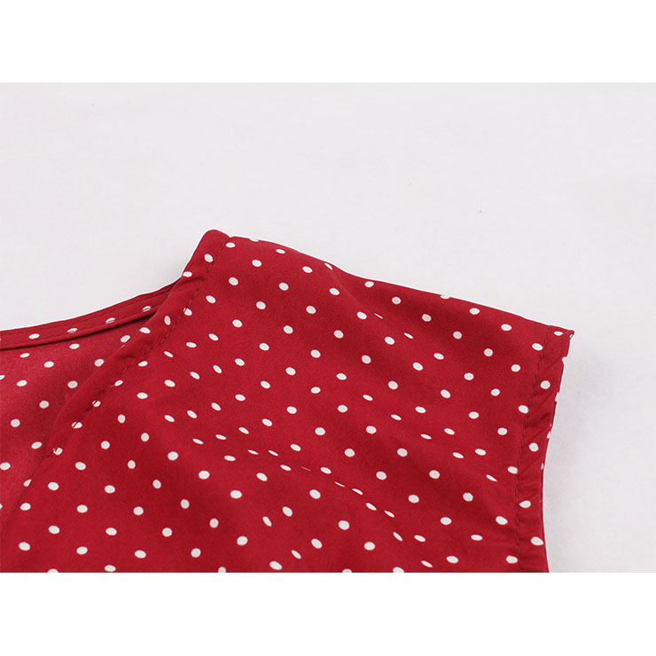 Vintage Rockabilly Polka Dots V Neck Sleeveless High Waist Cocktail Party Swing Dress N19031