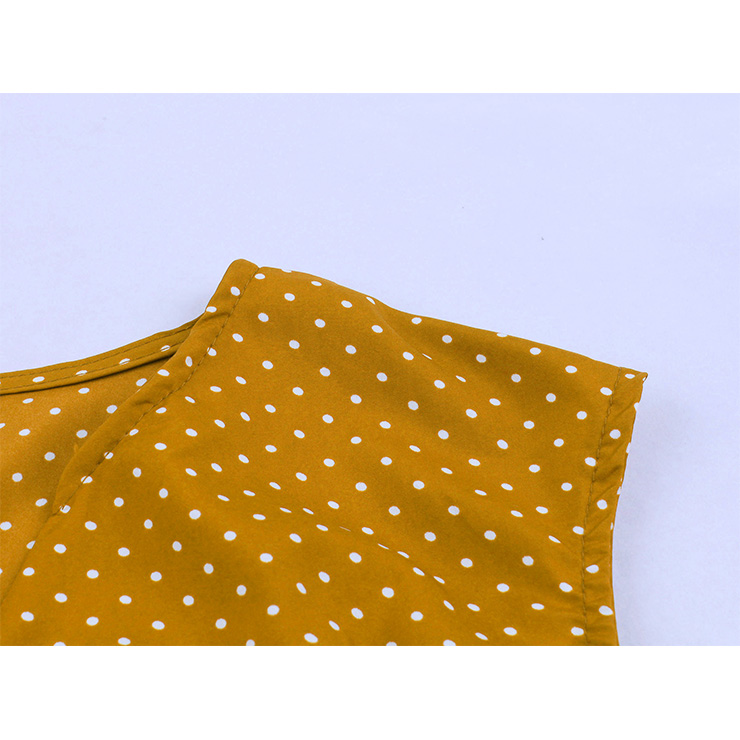 Vintage Rockabilly Polka Dots V Neck Sleeveless High Waist Cocktail Party Swing Dress N19103