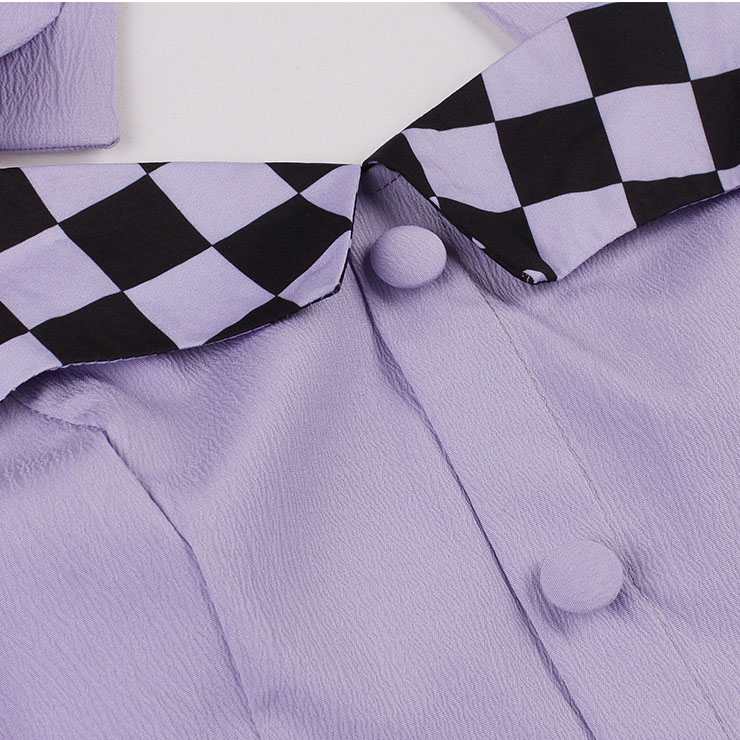 Vintage Purple Hanging Neck Sleeveless Casual Cocktail Big Swing Dress N22748