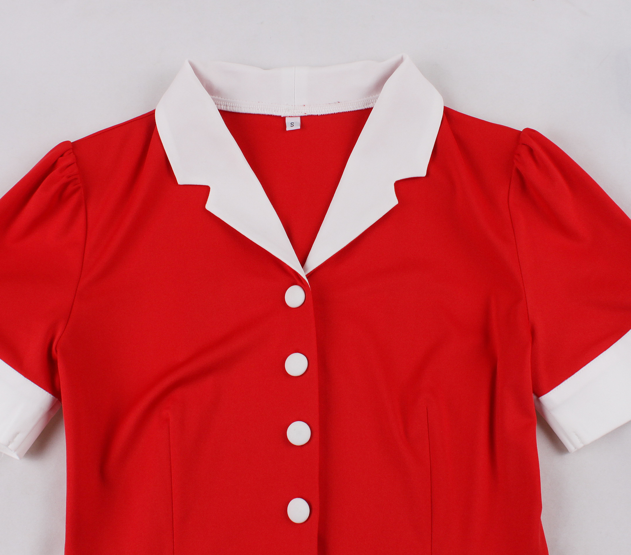 Vintage Strawberry & Polka Dot Mini Dress with Red Ribbon Waist Tie and Heart Buttons N23825