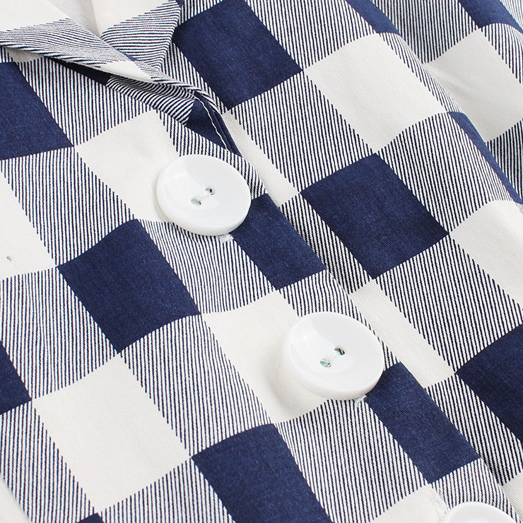 Women's Retro Checked Short Sleeves Dual Pocket A-line Casual Swing Day Dress N14813