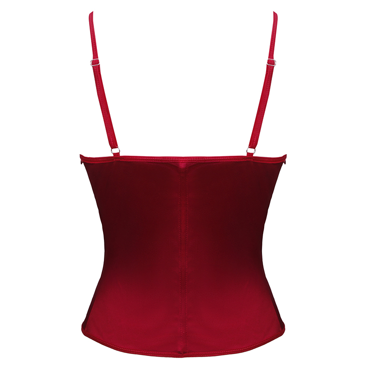 Vintage Red Satin Shapewear - Floral Lace Corset with Adjustable Straps for Elegant Occasions N237824