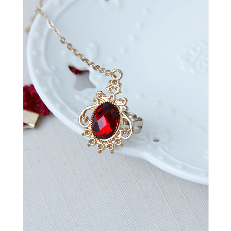 Vintage Red Wristband Golden Heart Embellished Bracelet with Ring J18086