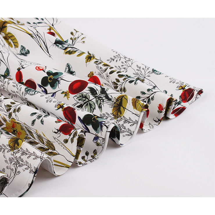 Vintage Floral Printed V Neck High-waisted Sleeveless Cocktail Midi Dress with Belt N19087