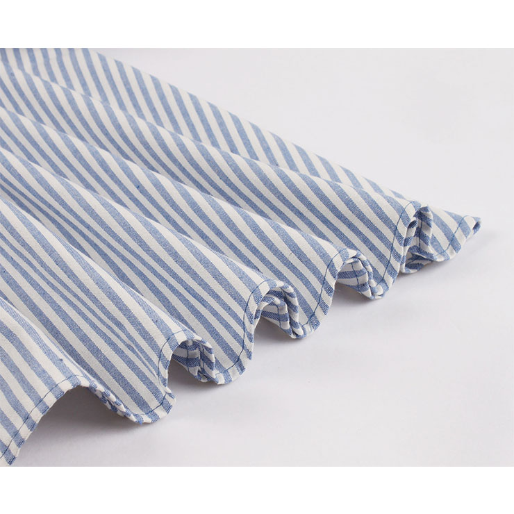 Elegant Pinstripe Lapel Short Sleeve Front Button High Waist Day Dress N19497