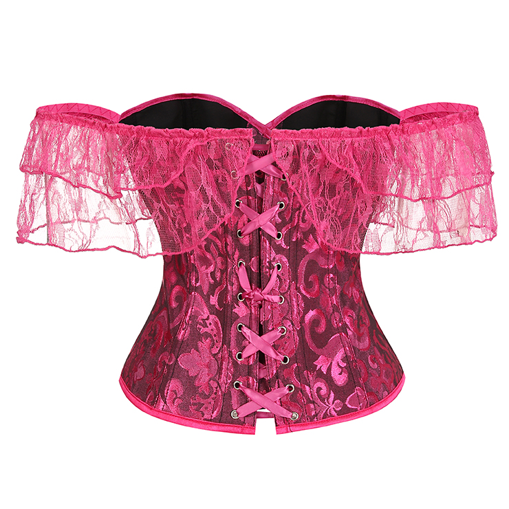 Vintage Rose Bustier Top - Off-Shoulder Ruffle Sleeves with Front Lace-Up Detail N237843