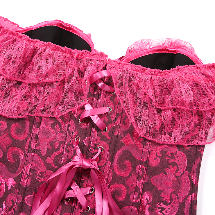 Vintage Rose Bustier Top - Off-Shoulder Ruffle Sleeves with Front Lace-Up Detail N237843