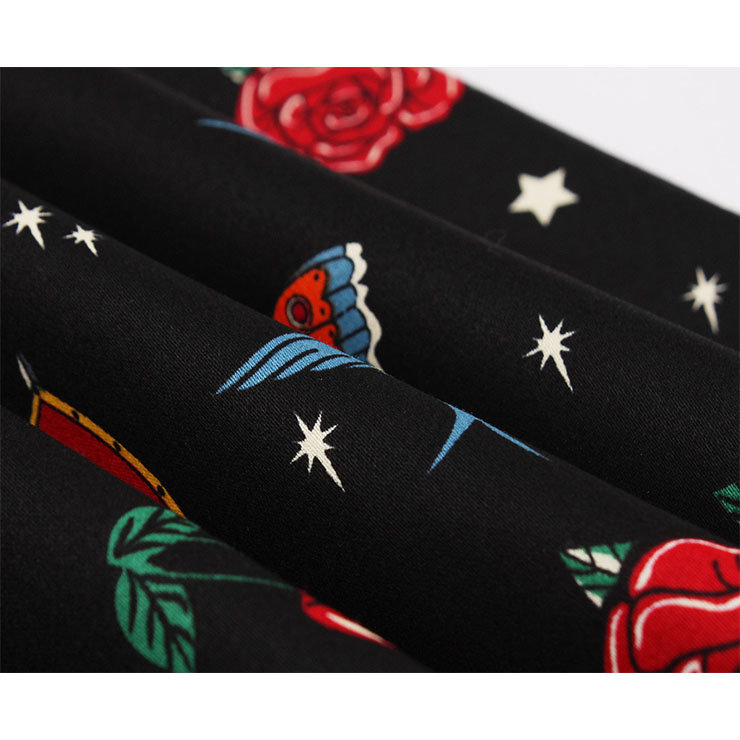 Retro Rose and Heart Print Round Neckline Sleeveless High Waist Summer Party Midi Dress N21861