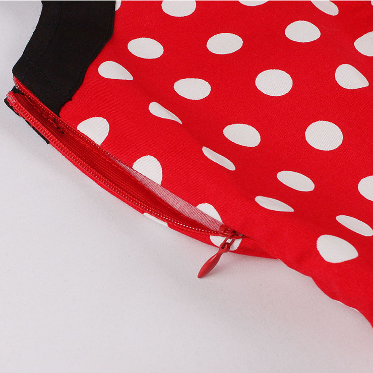 Vintage Sweetheart Round Dot Lace-up Short Sleeve High Waist Midi Dress N22774