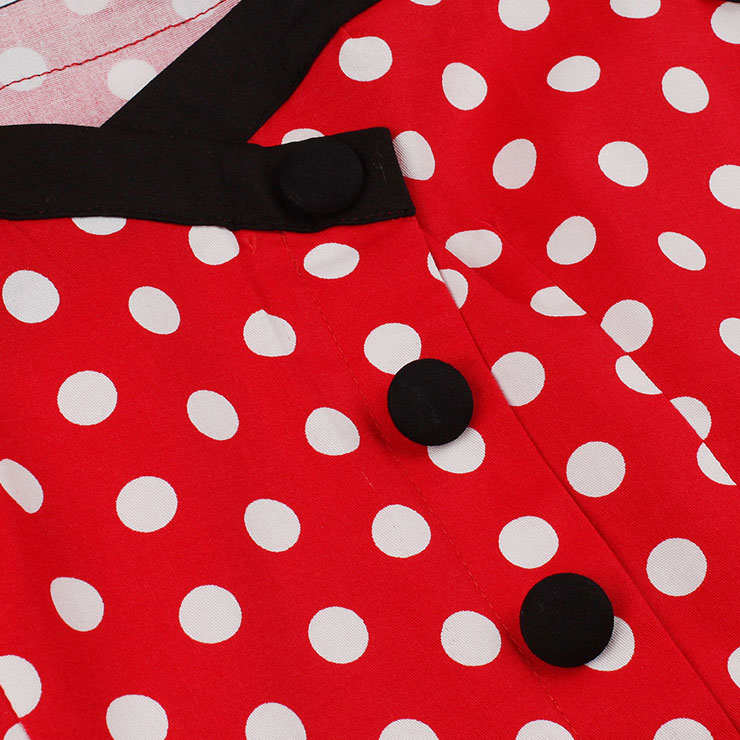 Vintage Sweetheart Round Dot Lace-up Short Sleeve High Waist Midi Dress N22774