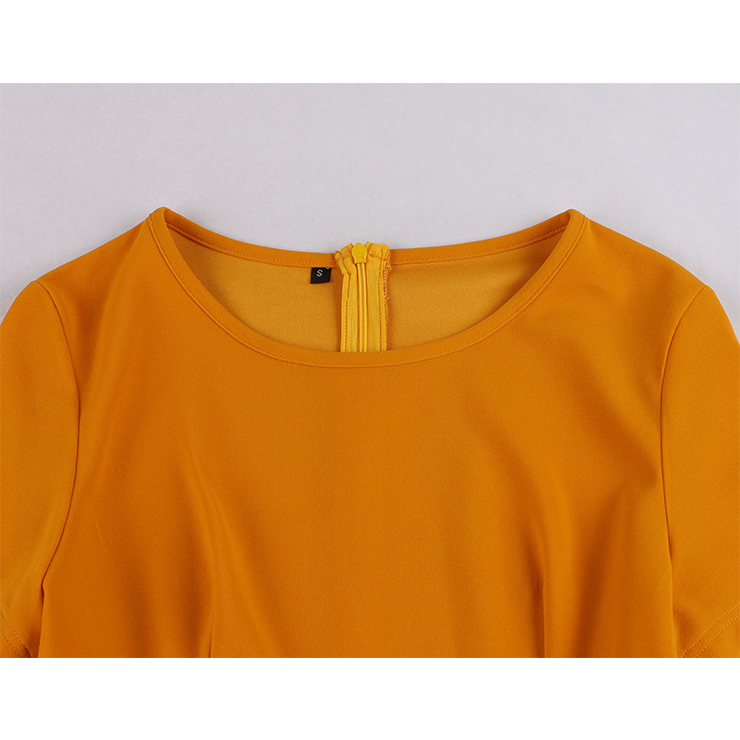 Elegant Solid Color Round Neck Front Tie-up Pleated Dress N20008