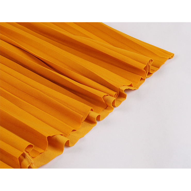 Elegant Solid Color Round Neck Front Tie-up Pleated Dress N20008